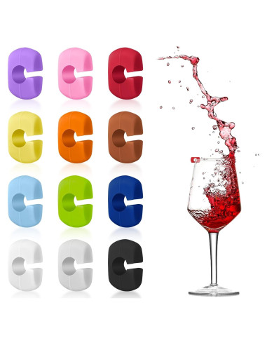 12 Marcadores de Copas de Vino Silicona Femeng para Fiestas