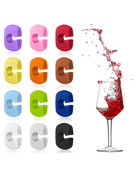 12 Marcadores de Copas de Vino Silicona Femeng para Fiestas