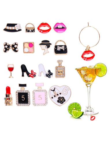 16 Encantos de Vaso de Vino para Mujeres - Marcadores de Bebida