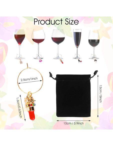 16 Encantos de Vaso de Vino para Mujeres - Marcadores de Bebida