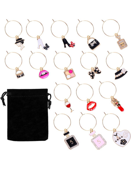 16 Encantos de Vaso de Vino para Mujeres - Marcadores de Bebida