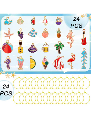 SANNIX 24 Encantos para Copas de Vino - Decoración Playa