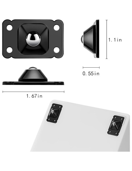 32 Ruedas Autoadhesivas de Acero Inoxidable 360 - Negro