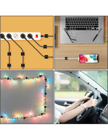 100 Clips de Cable Adhesivos Suoundey para Oficina y Hogar