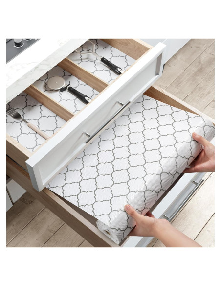 Forro Antideslizante Bounmer Cuatrohojas Blancas 30.48x304.8cm