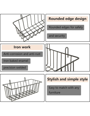 Cestas Colgantes de Alambre Oungy 10 PCS Negro 22.86x10.16 cm
