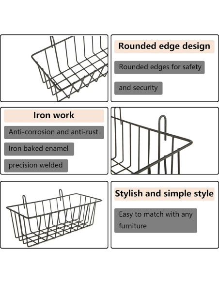 Cestas Colgantes de Alambre Oungy 10 PCS Negro 22.86x10.16 cm