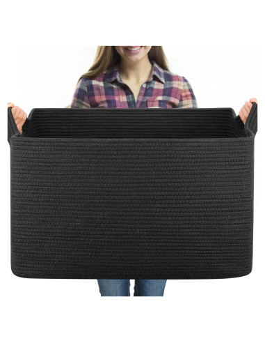Cesta de Almacenamiento OIASKET 95L Algodón Negro 61x42.9x36.1cm