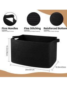 Cesta de Almacenamiento OIASKET 95L Algodón Negro 61x42.9x36.1cm 2