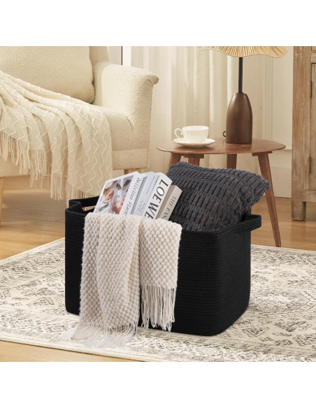 Cesta de Almacenamiento OIASKET 95L Algodón Negro 61x42.9x36.1cm