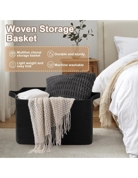 Cesta de Almacenamiento OIASKET 95L Algodón Negro 61x42.9x36.1cm