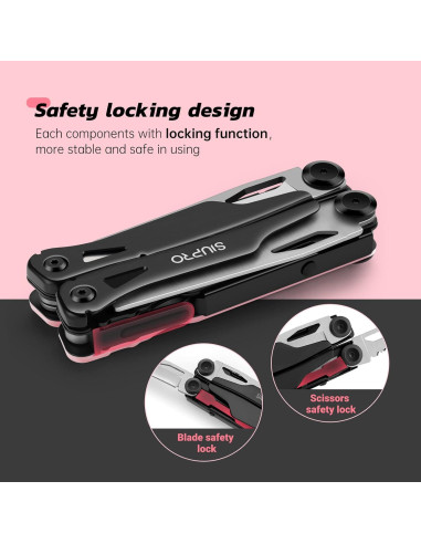 Cuchillo Multiherramienta SIUPRO SD-9 Rosa Plegable 14 Funciones