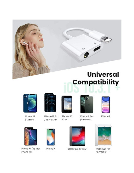 Adaptador de Auriculares Lightning a 3.5mm esbeecables 3 Pzs