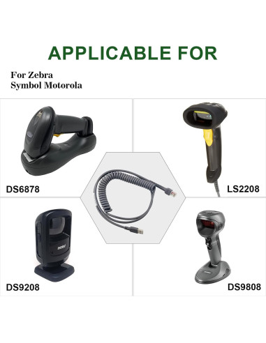 Cable USB Enrollado 3m para Escáner de Códigos Zebra