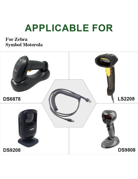 Cable USB Enrollado 3m para Escáner de Códigos Zebra