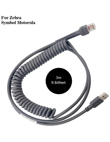 Cable USB Enrollado 3m para Escáner de Códigos Zebra