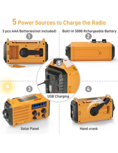Radio de Emergencia NOAA Bestway 5000mAh con Linterna