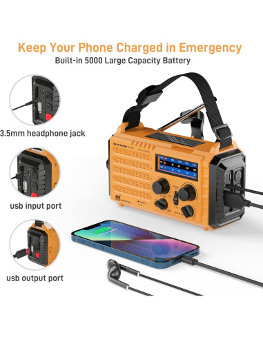 Radio de Emergencia NOAA Bestway 5000mAh con Linterna