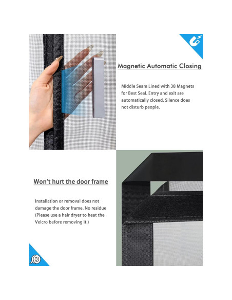 Puerta de Pantalla Magnética BiirBlue 97x208 cm Malla Fibra Vidrio