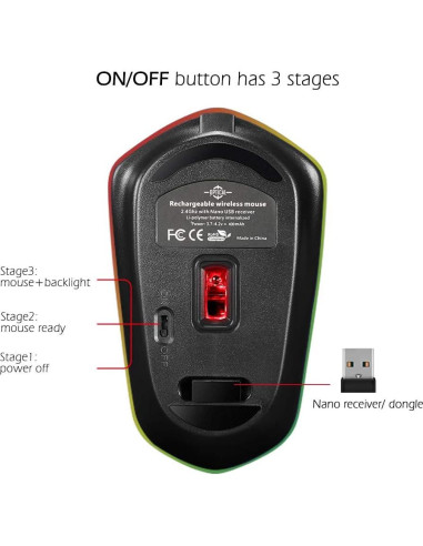 Ratón Inalámbrico Recargable Howell Firework, 7 Colores LED