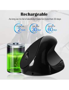 Ratón Vertical Inalámbrico Ergonómico MTAZEG Recargable 2.4G 2
