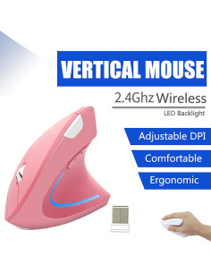 Ratón Vertical Ergonómico Inalámbrico Jisiyuan Rosa 800/1200/1600 DPI 2