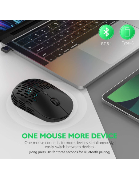 Ratón Inalámbrico Bluetooth 5.1 RAPIQUE R-03 Recargable Negro