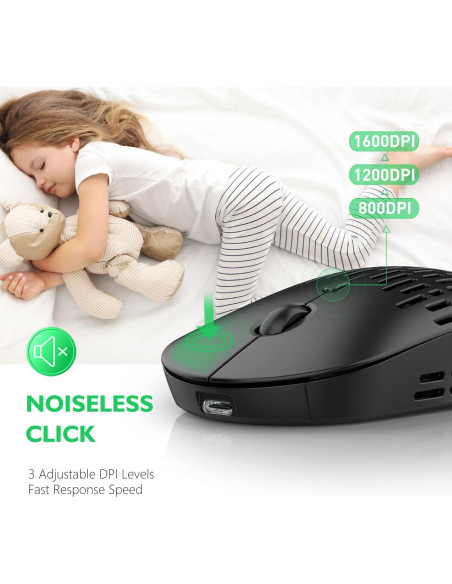 Ratón Inalámbrico Bluetooth 5.1 RAPIQUE R-03 Recargable Negro