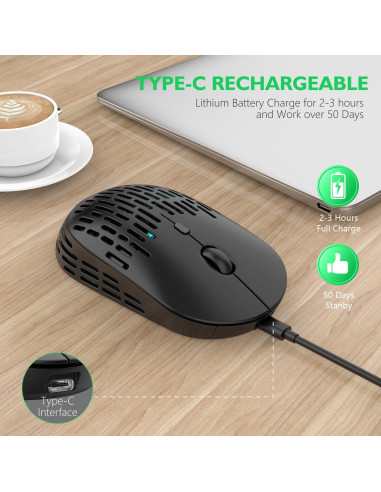 Ratón Inalámbrico Bluetooth 5.1 RAPIQUE R-03 Recargable Negro