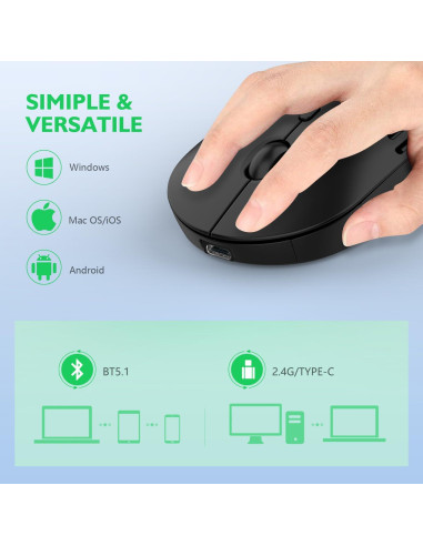 Ratón Inalámbrico Bluetooth 5.1 RAPIQUE R-03 Recargable Negro