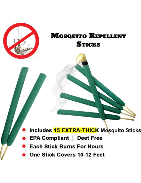 Palos Repelentes de Mosquitos W4W - Paquete de 3 Extra Gruesos