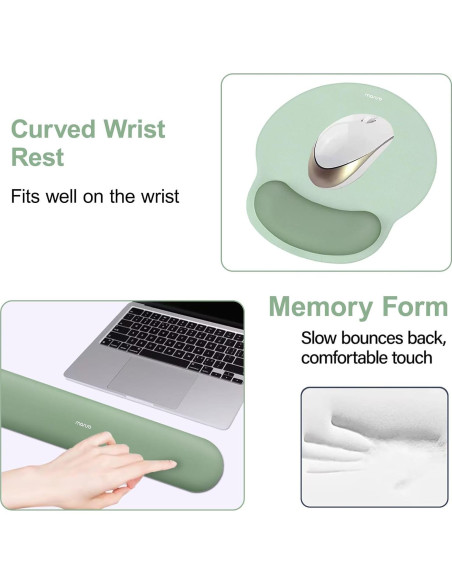 Soporte Reposamuñecas y Alfombrilla MOSISO Ergonómica Verde