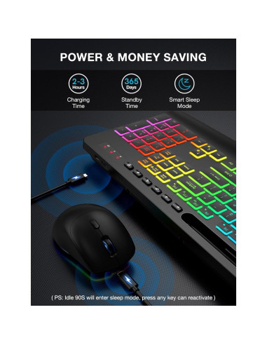 Combo Teclado y Ratón Inalámbricos SABLUTE Retroiluminados