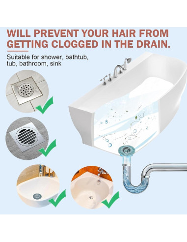 Gotega Captador de Cabello para Drenaje, 5 Piezas Brillantes