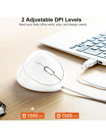 Ratón Ergonómico SANWA GMAERG16W, 1000/1600 DPI, Blanco