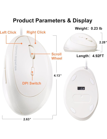 Ratón Ergonómico SANWA GMAERG16W, 1000/1600 DPI, Blanco