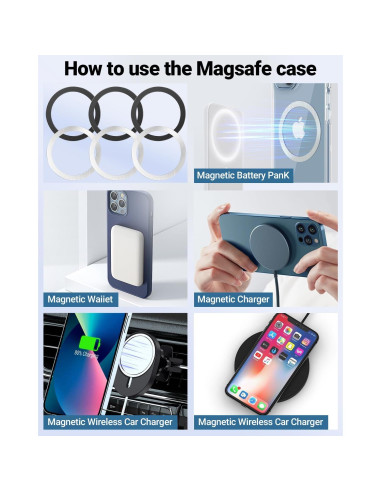 Anillo Carga Inalámbrica Magsafe KALAPOP 6 Pcs Negro y Plata