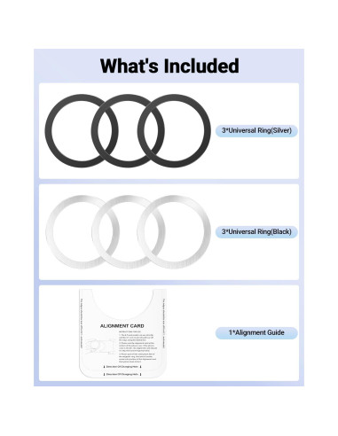 Anillo Carga Inalámbrica Magsafe KALAPOP 6 Pcs Negro y Plata