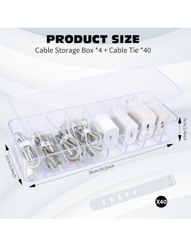 Organizador de Cables JUNJIAHAOZHU 4 Piezas 40 Correas