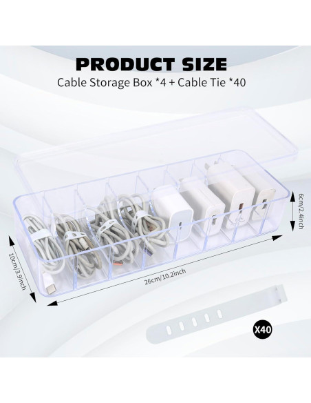 Organizador de Cables JUNJIAHAOZHU 4 Piezas 40 Correas
