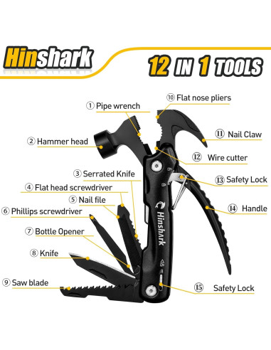 Multiherramienta Martillo 12 en 1 Hinshark - Regalo Único