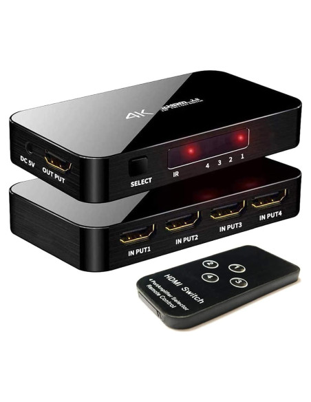 Conmutador HDMI 4X1 ENBUER 4K Ultra HD 60Hz Control Remoto