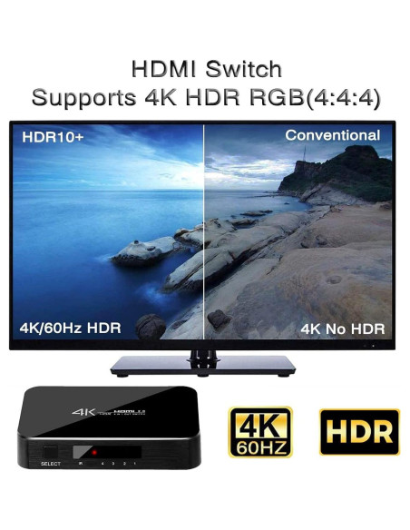 Conmutador HDMI 4X1 ENBUER 4K Ultra HD 60Hz Control Remoto