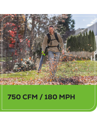 Soplador de Mochila Greenworks 80V 750 CFM Batería 4.0Ah