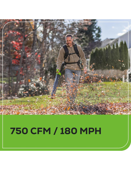 Soplador de Mochila Greenworks 80V 750 CFM Batería 4.0Ah