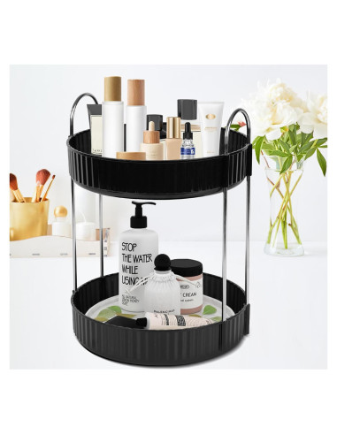Organizador de Maquillaje Zufudo 2 Niveles Giratorio Negro
