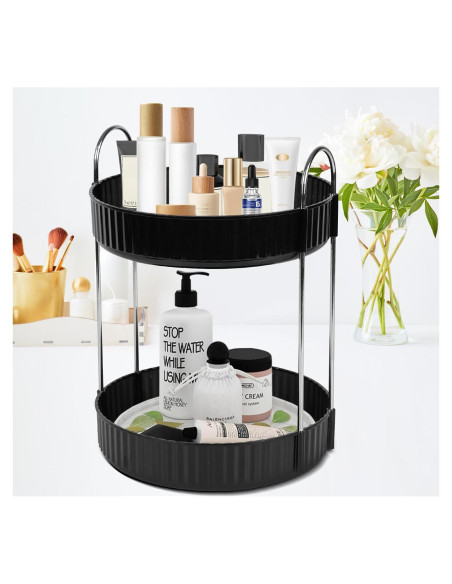 Organizador de Maquillaje Zufudo 2 Niveles Giratorio Negro
