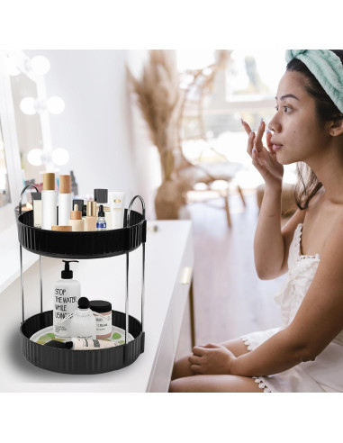 Organizador de Maquillaje Zufudo 2 Niveles Giratorio Negro