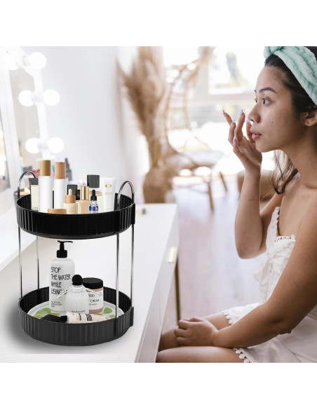 Organizador de Maquillaje Zufudo 2 Niveles Giratorio Negro