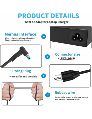 Cargador Laptop 65W HP Adaptador Corriente 4.5x3.0mm